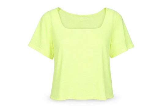 Front view of Next women’s yellow acrylic basic blouse, size UK 14, round neck