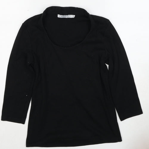 Emreco Womens Black Scoop Neck Cotton Pullover Jumper Size 10