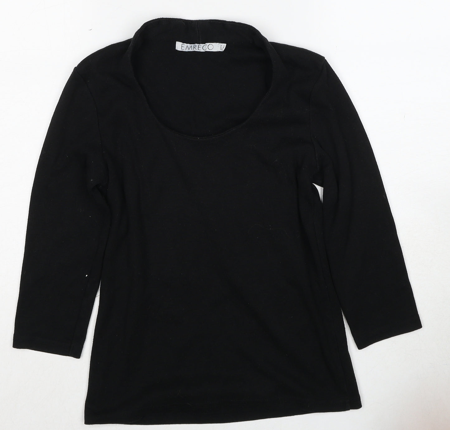 Emreco Womens Black Scoop Neck Cotton Pullover Jumper Size 10