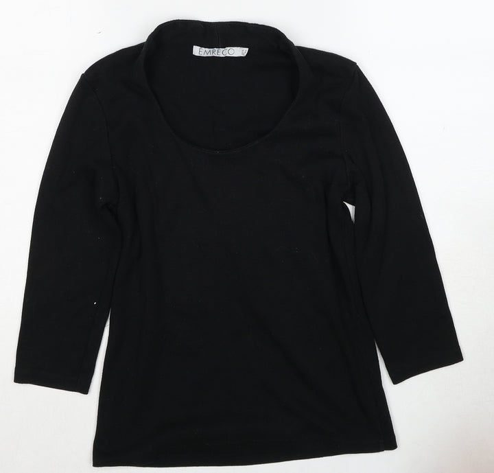 Emreco Womens Black Scoop Neck Cotton Pullover Jumper Size 10