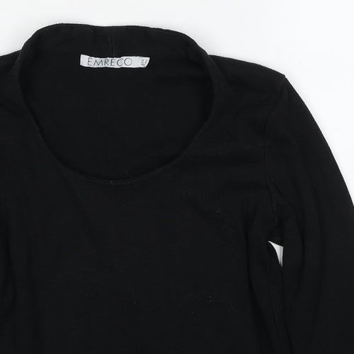 Emreco Womens Black Scoop Neck Cotton Pullover Jumper Size 10