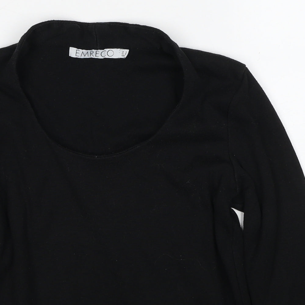 Emreco Womens Black Scoop Neck Cotton Pullover Jumper Size 10