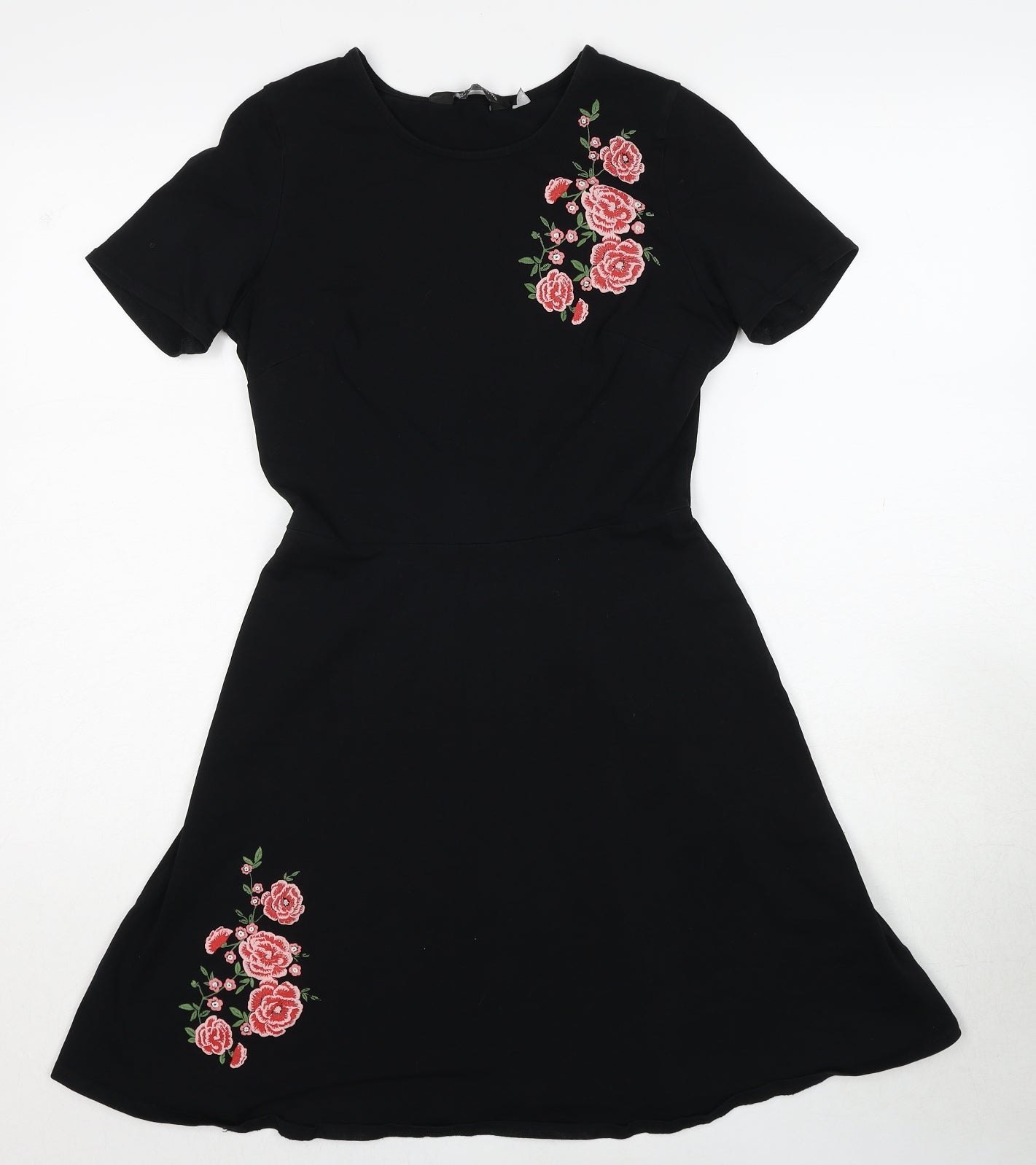 Dorothy Perkins Womens Black Cotton A-Line Size 8 Round Neck Pullover - Flower