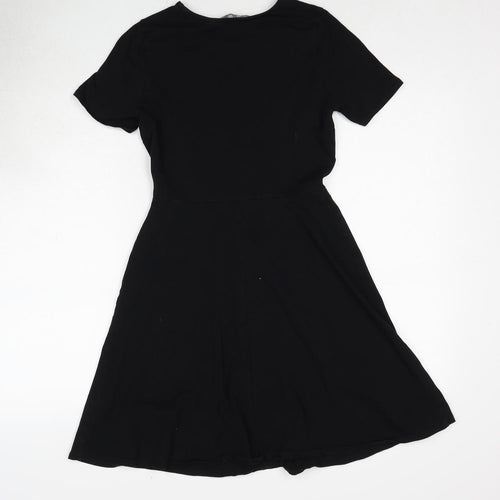 Dorothy Perkins Womens Black Cotton A-Line Size 8 Round Neck Pullover - Flower