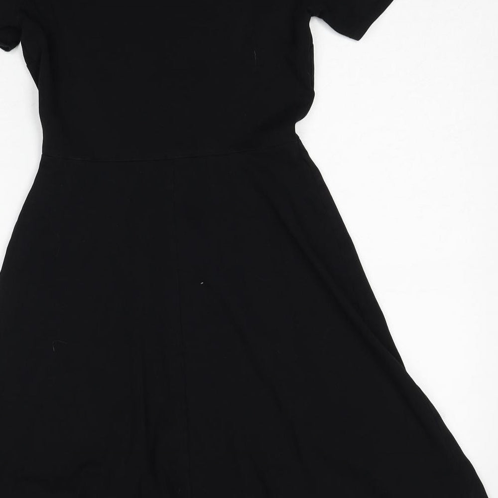 Dorothy Perkins Womens Black Cotton A-Line Size 8 Round Neck Pullover - Flower