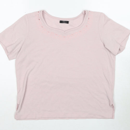 Bonmarché Womens Pink Polyester Basic T-Shirt Size S Boat Neck - Ribbed