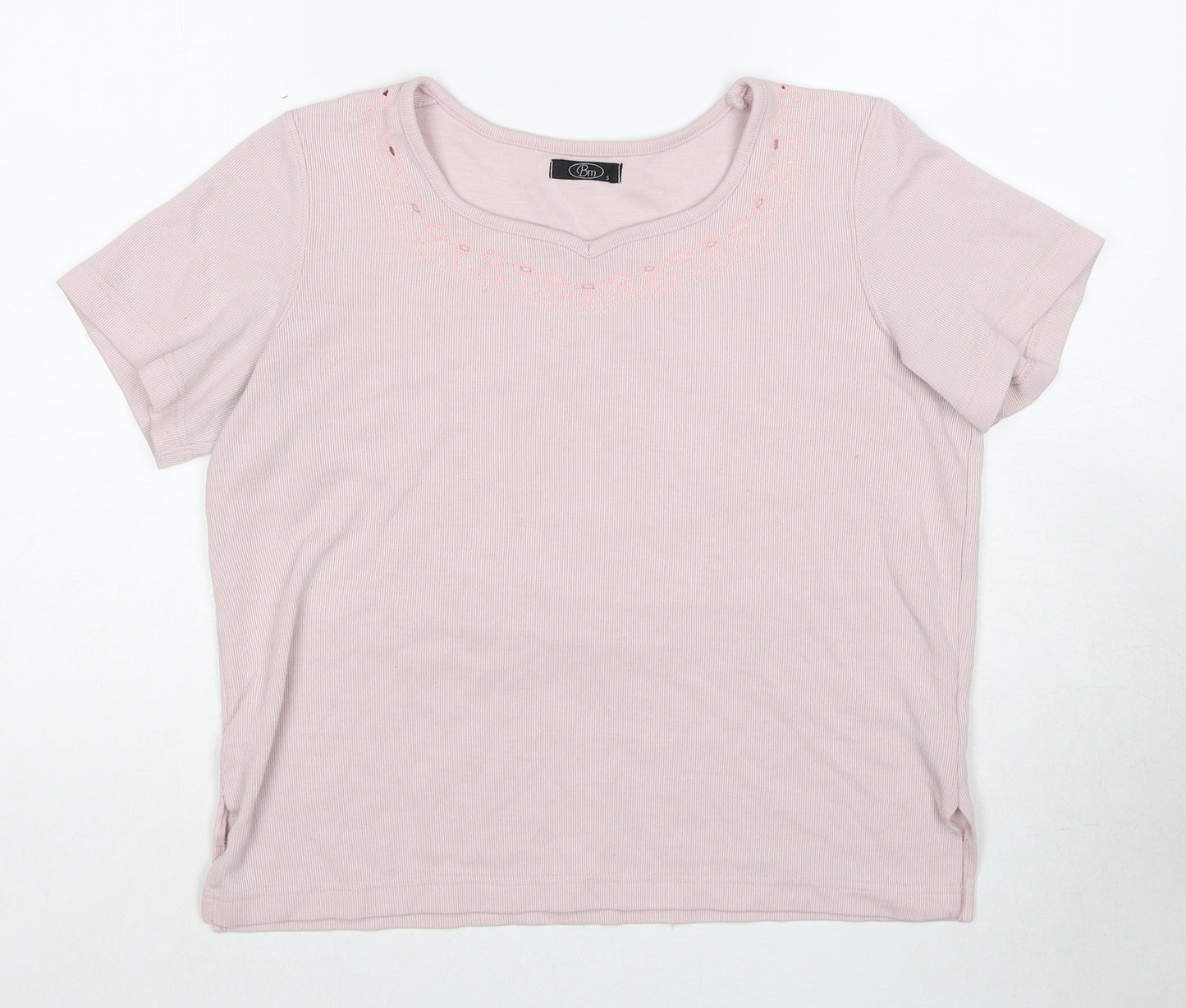 Bonmarché Womens Pink Polyester Basic T-Shirt Size S Boat Neck - Ribbed
