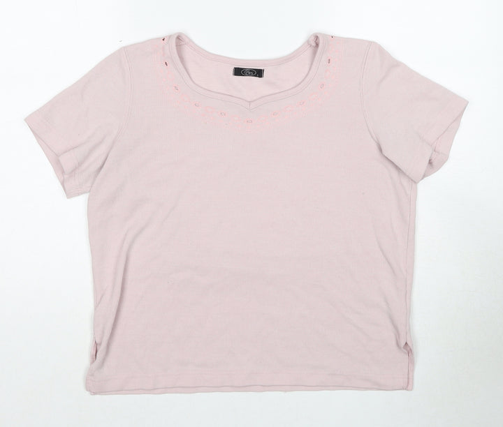 Bonmarché Womens Pink Polyester Basic T-Shirt Size S Boat Neck - Ribbed