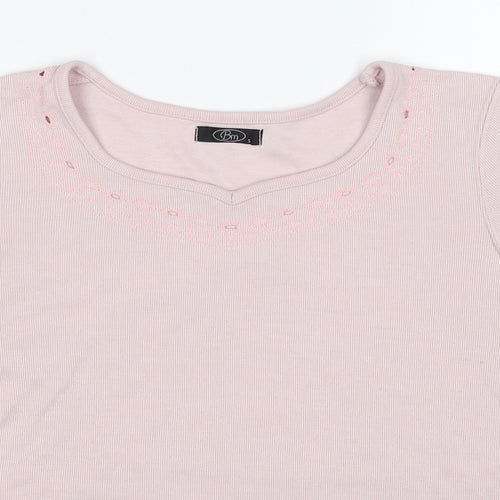 Bonmarché Womens Pink Polyester Basic T-Shirt Size S Boat Neck - Ribbed