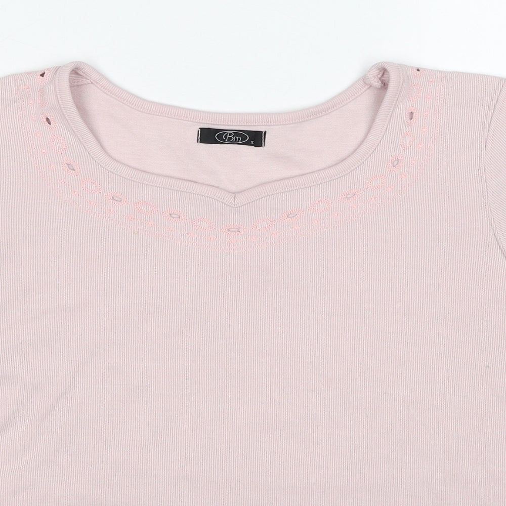 Bonmarché Womens Pink Polyester Basic T-Shirt Size S Boat Neck - Ribbed