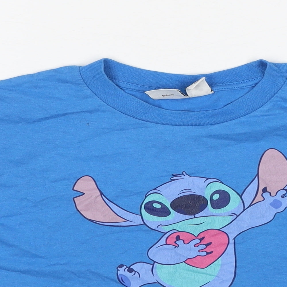 Disney Womens Blue Polyester Basic T-Shirt Size 2XS Crew Neck - Stitch