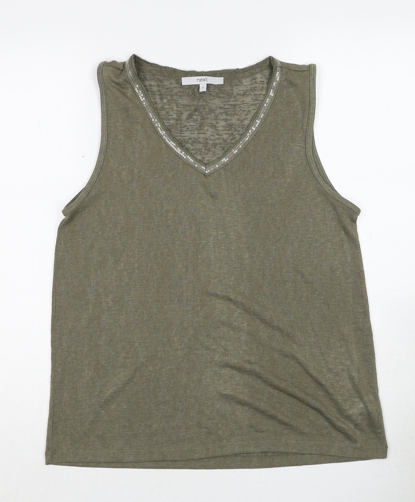 NEXT Womens Green Polyester Basic Tank Size 12 V-Neck