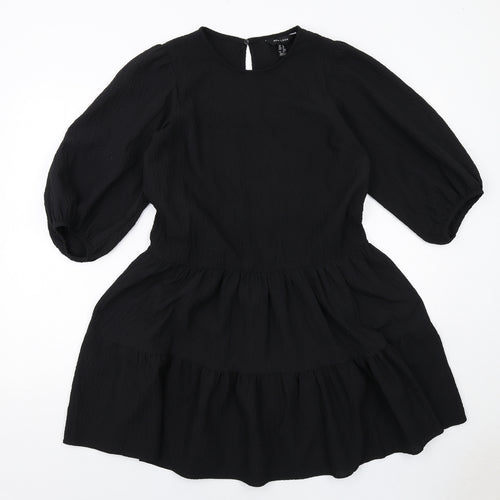 New Look Womens Black Polyester Trapeze & Swing Size 8 Round Neck Button