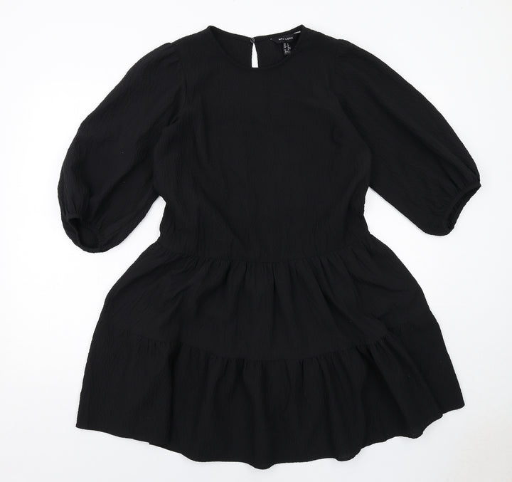New Look Womens Black Polyester Trapeze & Swing Size 8 Round Neck Button