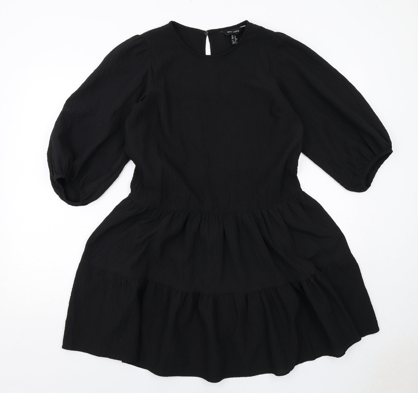 New Look Womens Black Polyester Trapeze & Swing Size 8 Round Neck Button