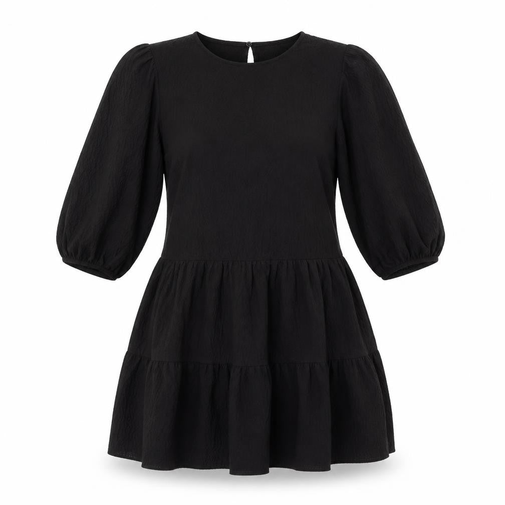 Front view of New Look women’s black polyester trapeze & swing, size UK 8, round neck button