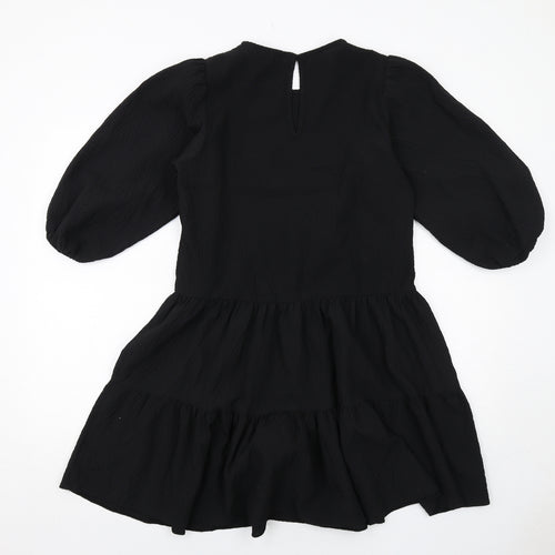 New Look Womens Black Polyester Trapeze & Swing Size 8 Round Neck Button