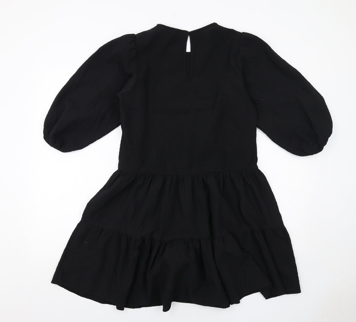 New Look Womens Black Polyester Trapeze & Swing Size 8 Round Neck Button