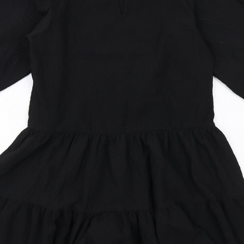 New Look Womens Black Polyester Trapeze & Swing Size 8 Round Neck Button