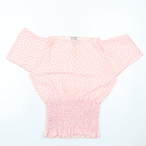 ASOS Womens Pink Polka Dot Polyester Basic Blouse Size 6 Off the Shoulder - Shirred