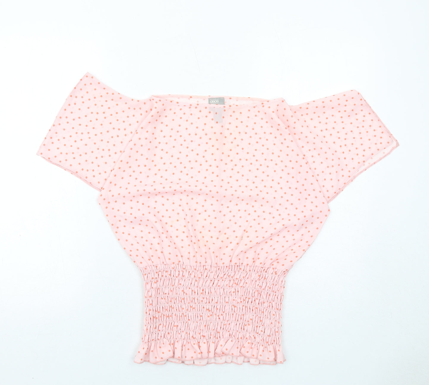 ASOS Womens Pink Polka Dot Polyester Basic Blouse Size 6 Off the Shoulder - Shirred
