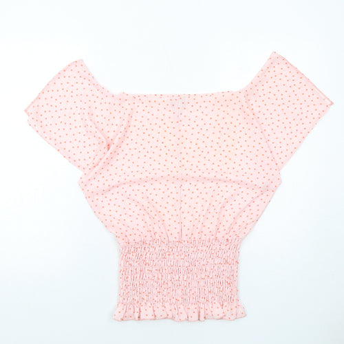 ASOS Womens Pink Polka Dot Polyester Basic Blouse Size 6 Off the Shoulder - Shirred
