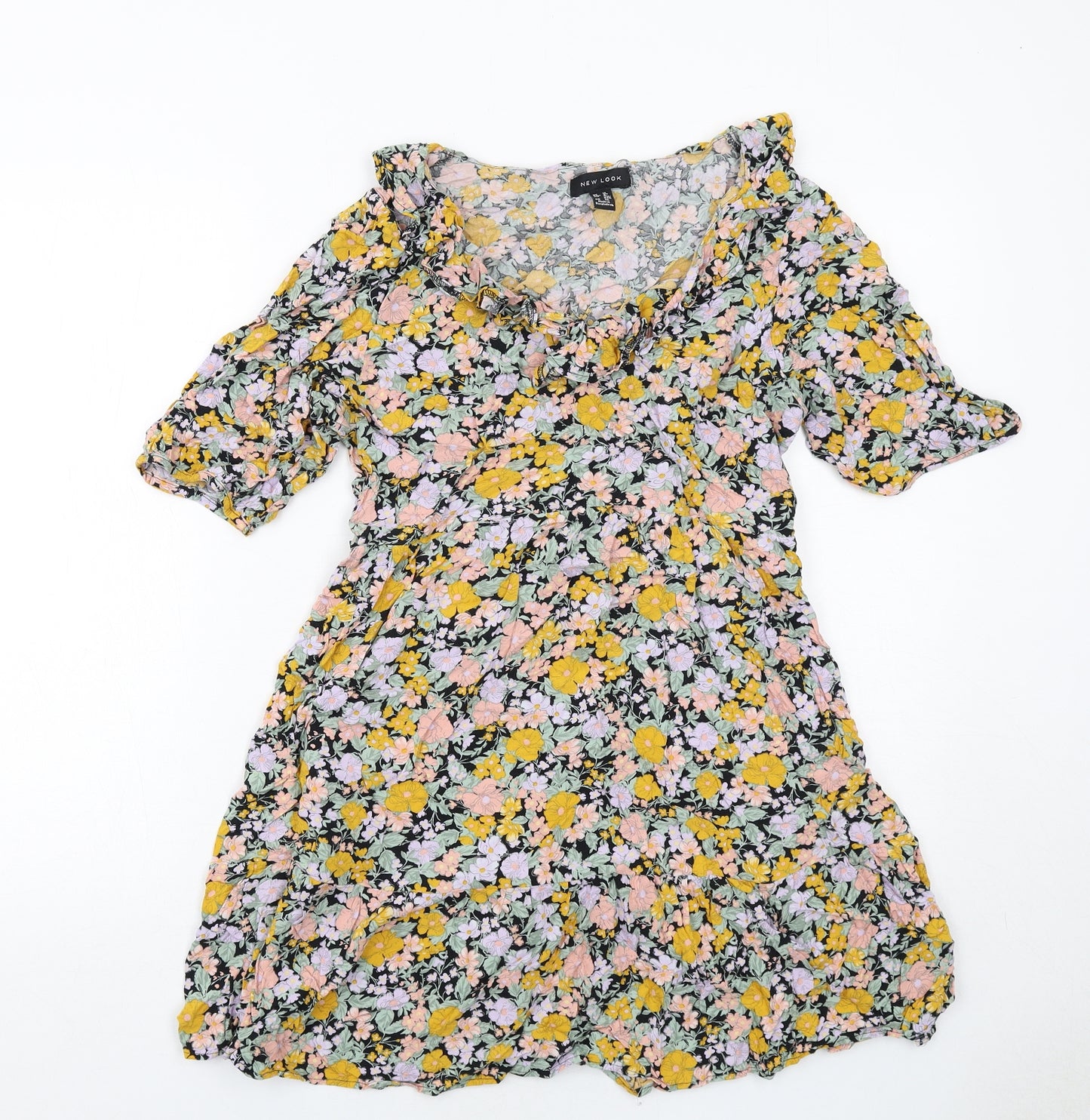 New Look Womens Multicoloured Floral Viscose A-Line Size 12 V-Neck Pullover
