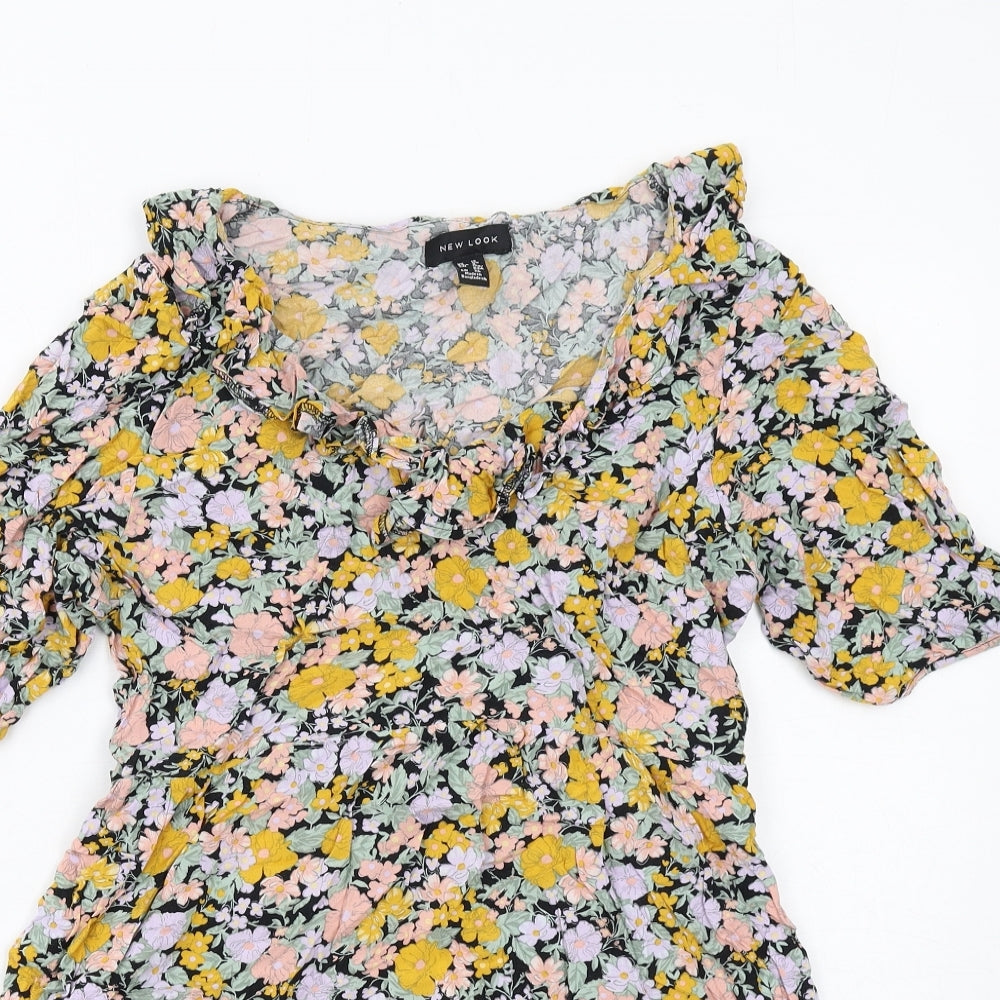 New Look Womens Multicoloured Floral Viscose A-Line Size 12 V-Neck Pullover