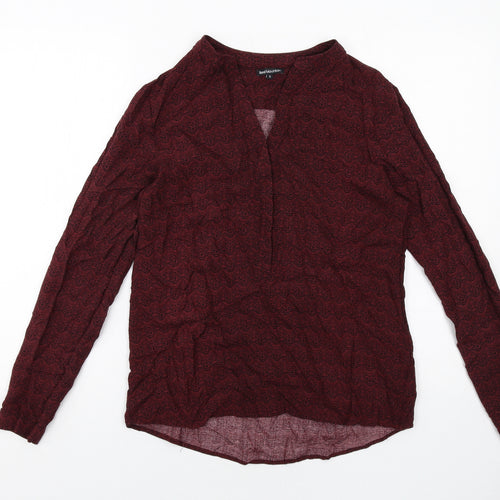 Best Mountain Womens Red Geometric Viscose Basic Blouse Size S V-Neck
