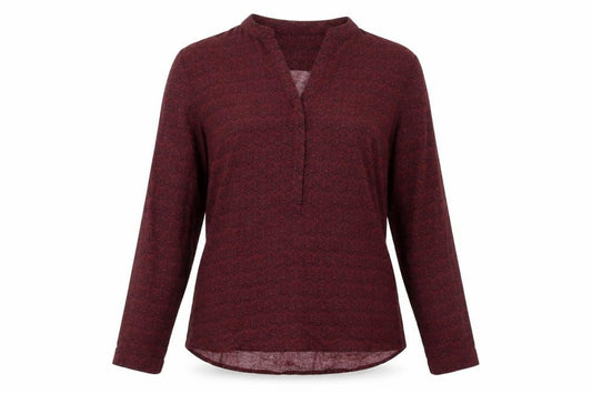 Front view of Best Mountain women’s red geometric viscose basic blouse, size S, v-neck