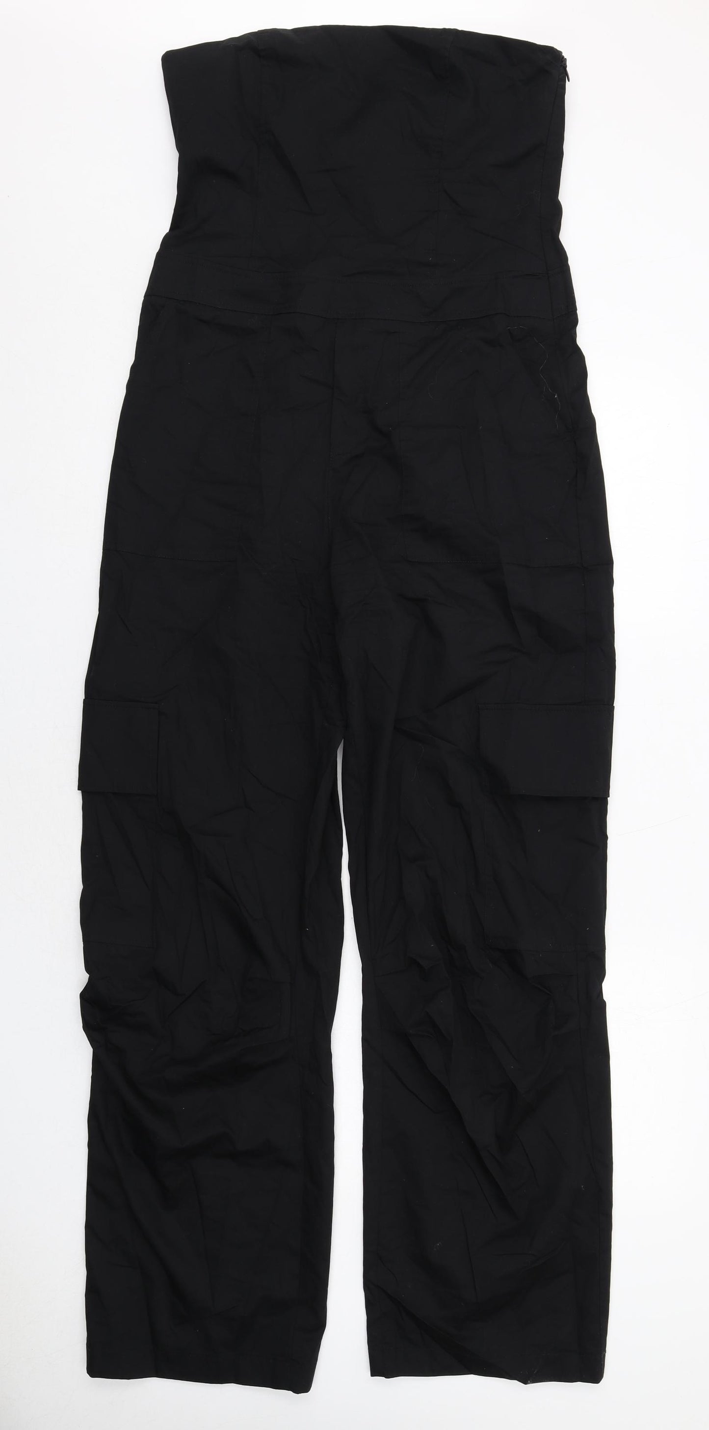 Zara Womens Black Cotton Jumpsuit One-Piece Size L Zip - Strapless Cargo