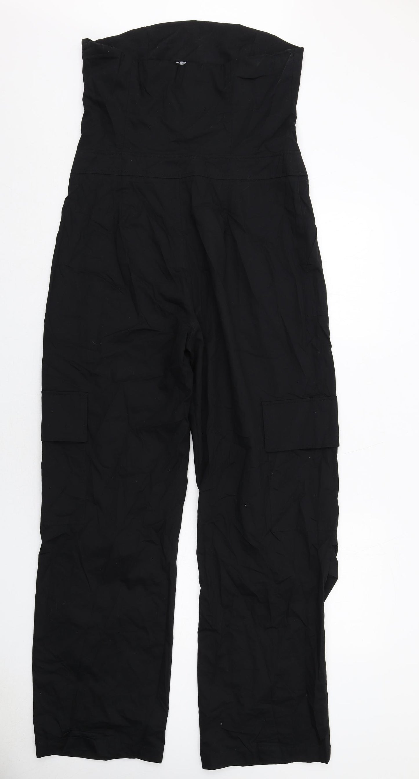 Zara Womens Black Cotton Jumpsuit One-Piece Size L Zip - Strapless Cargo