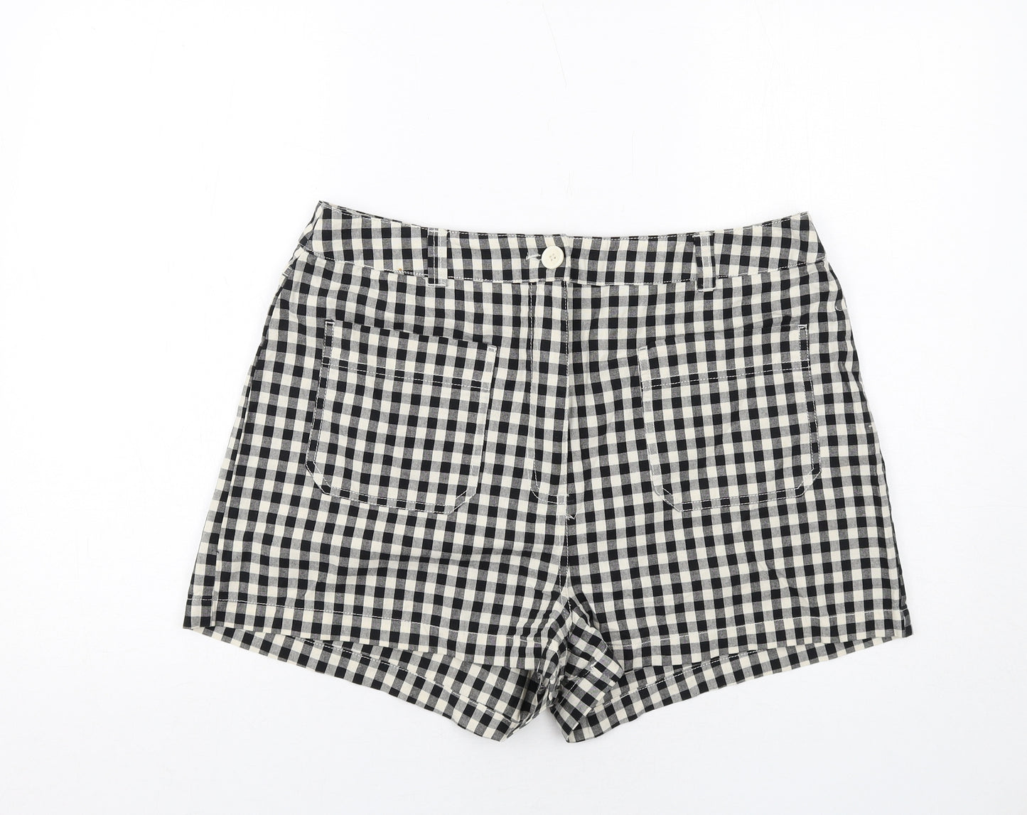 ASOS Womens Black Check Cotton Hot Pants Shorts Size 16 Regular Zip
