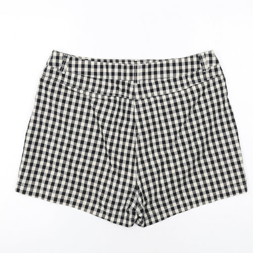 ASOS Womens Black Check Cotton Hot Pants Shorts Size 16 Regular Zip