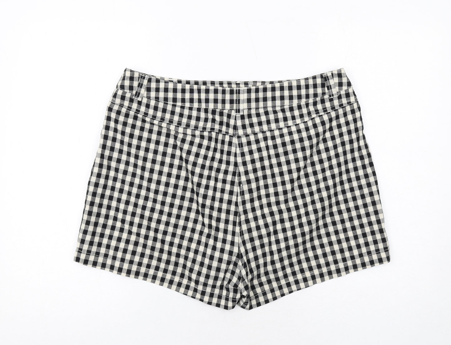 ASOS Womens Black Check Cotton Hot Pants Shorts Size 16 Regular Zip