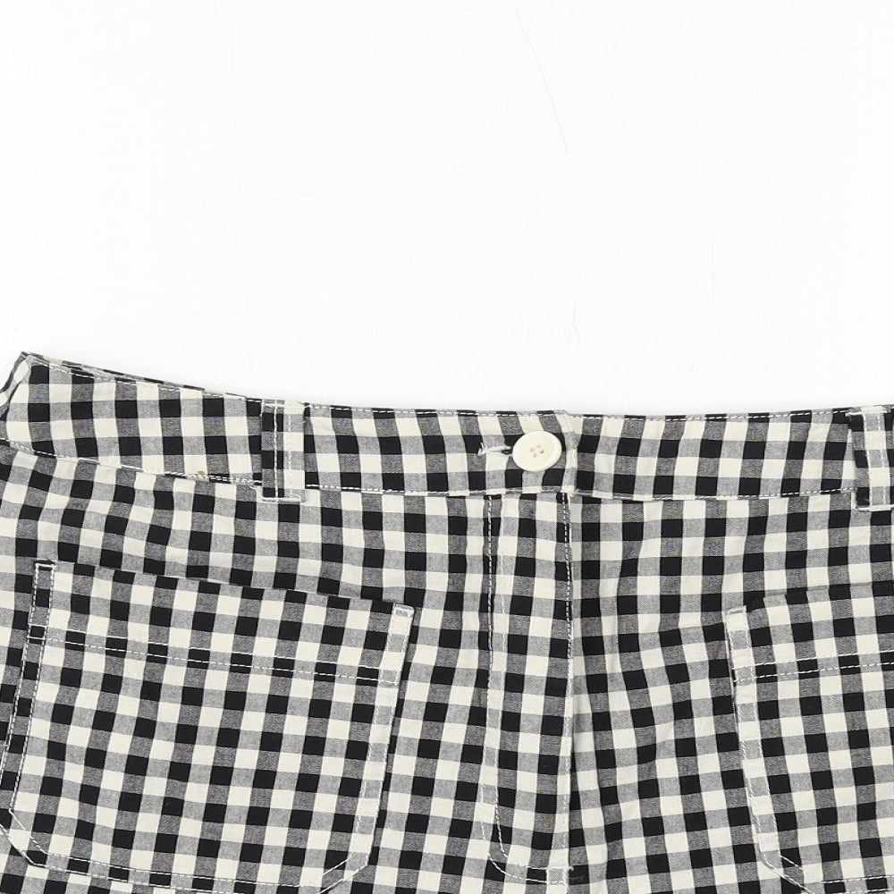 ASOS Womens Black Check Cotton Hot Pants Shorts Size 16 Regular Zip