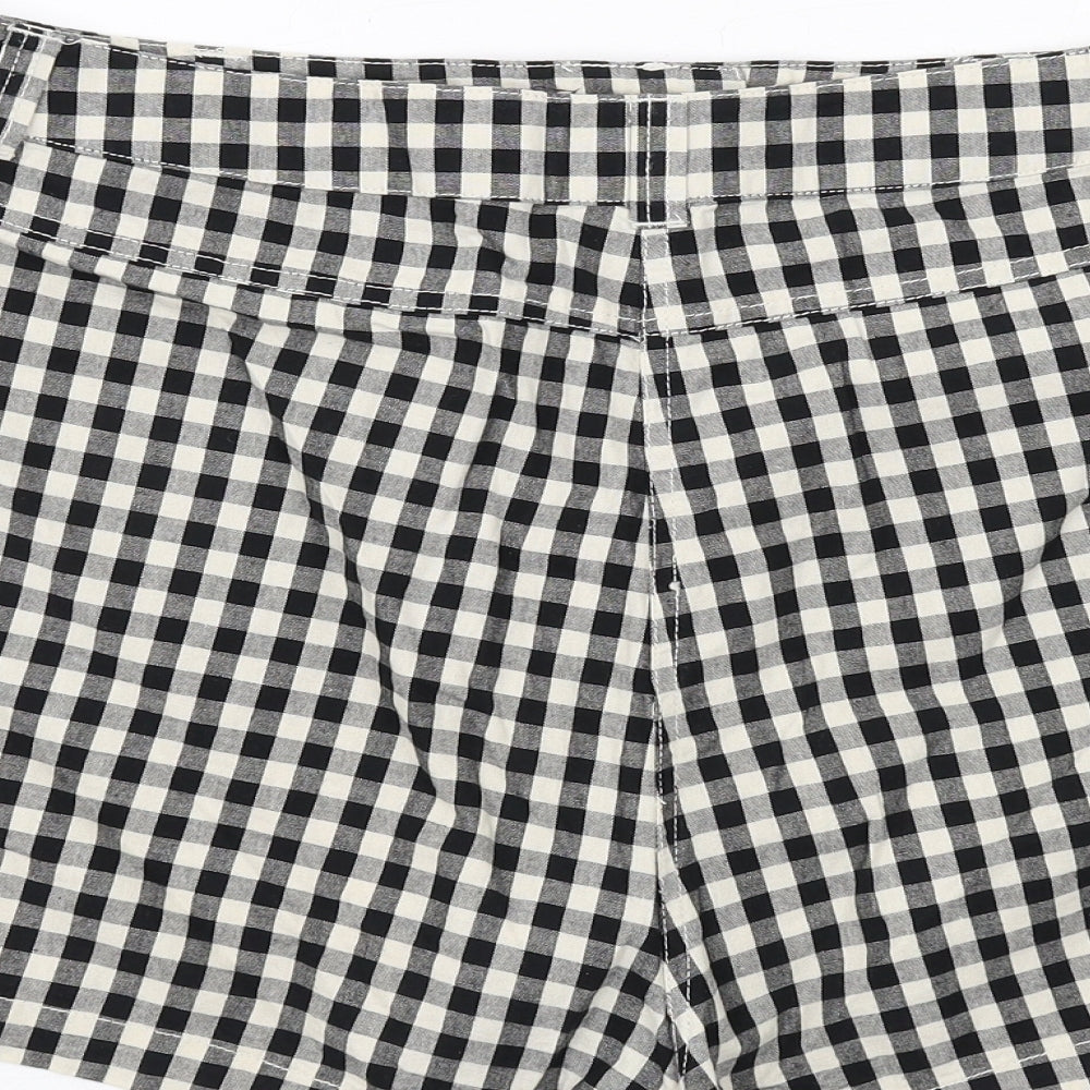 ASOS Womens Black Check Cotton Hot Pants Shorts Size 16 Regular Zip