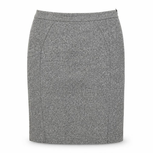 Front view of Warehouse women’s grey wool straight & pencil skirt, size UK 12, zip