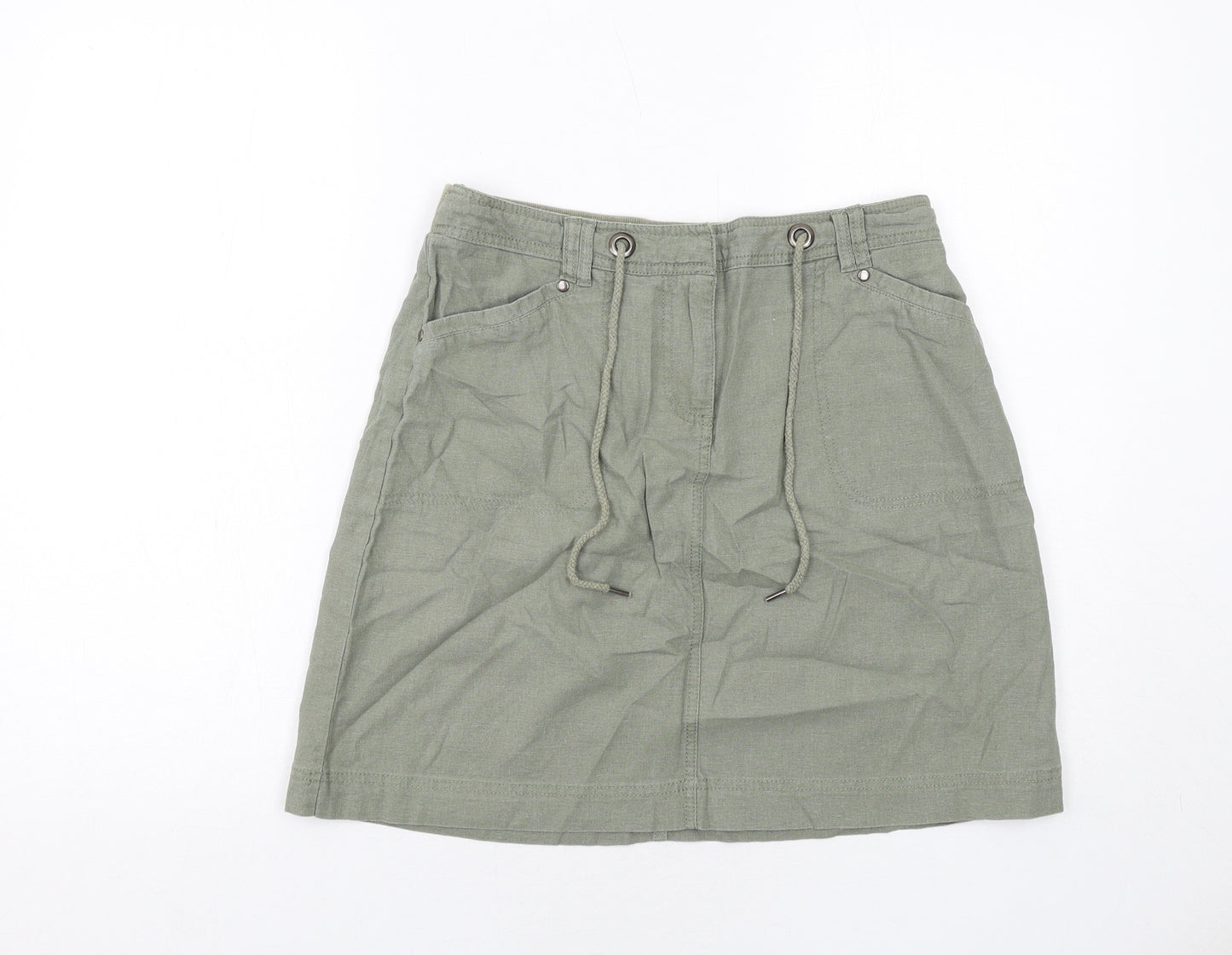 BHS Womens Green Linen Cargo Skirt Size 12 Zip