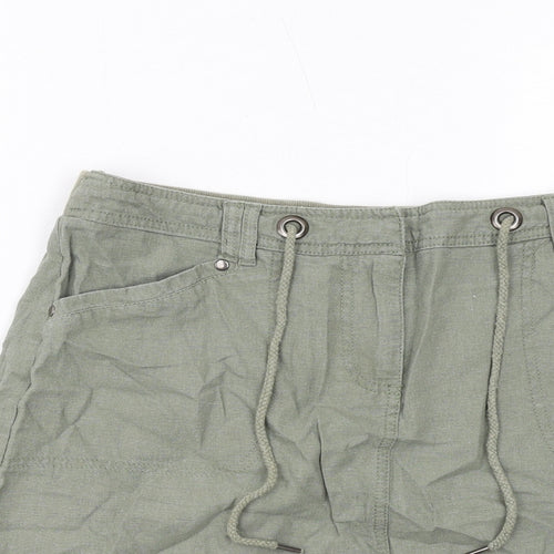 BHS Womens Green Linen Cargo Skirt Size 12 Zip
