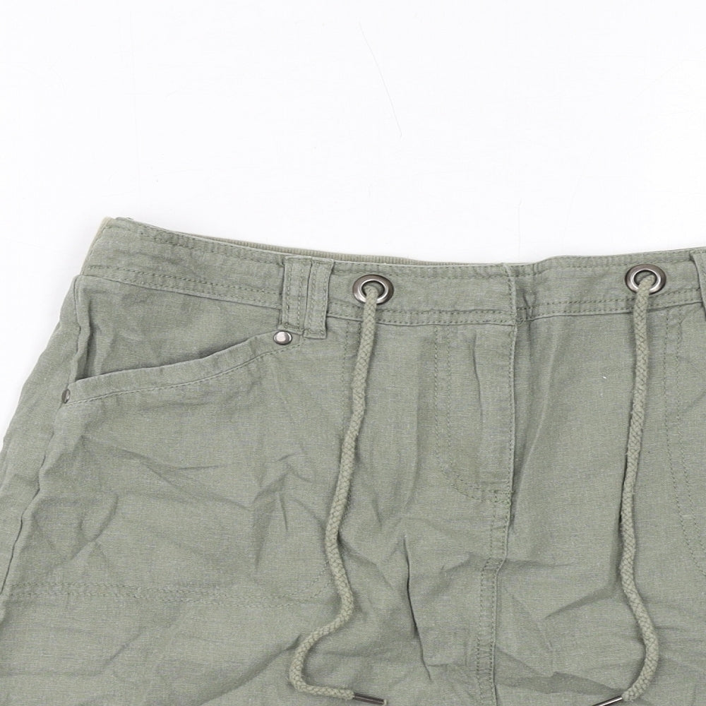 BHS Womens Green Linen Cargo Skirt Size 12 Zip