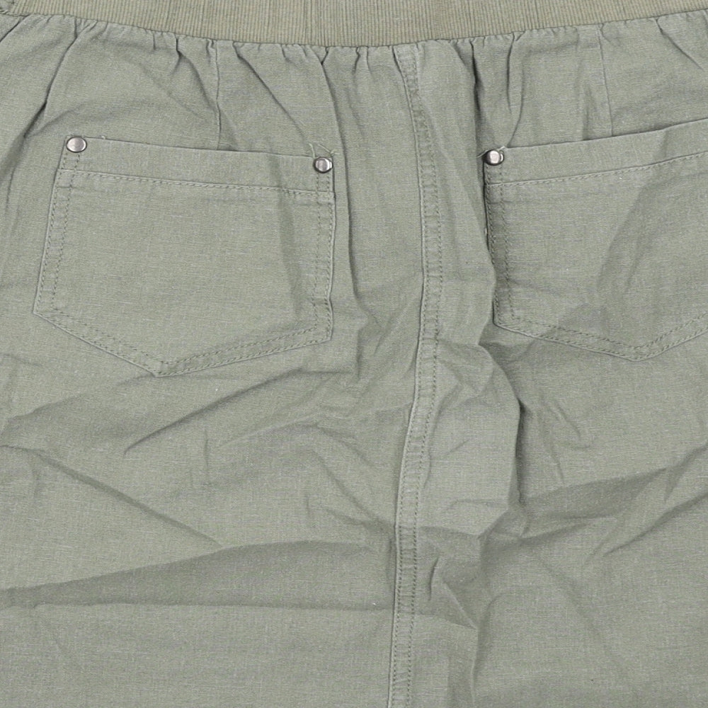 BHS Womens Green Linen Cargo Skirt Size 12 Zip