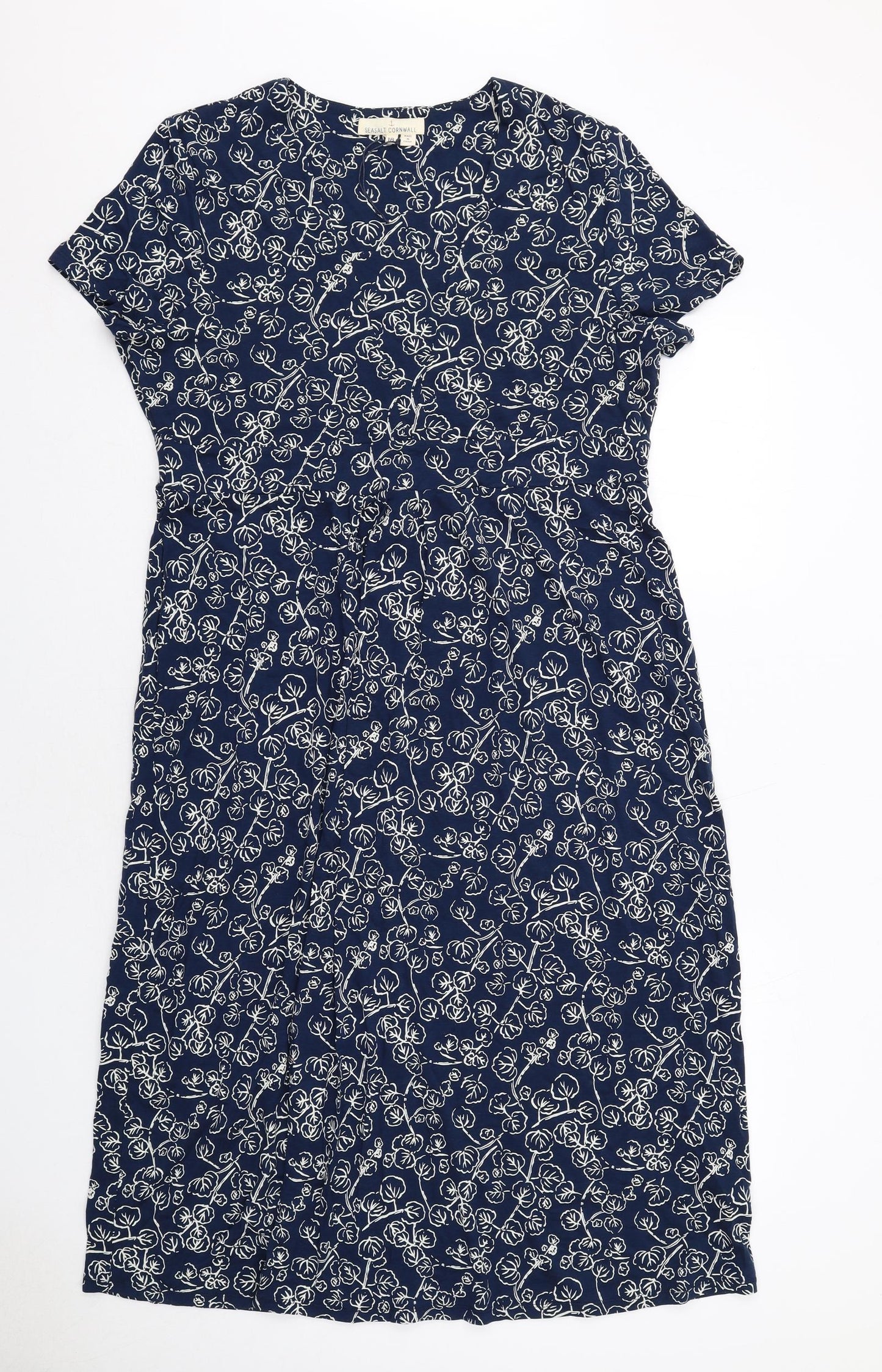Seasalt Womens Blue Geometric Viscose T-Shirt Dress Size 18 Round Neck Pullover
