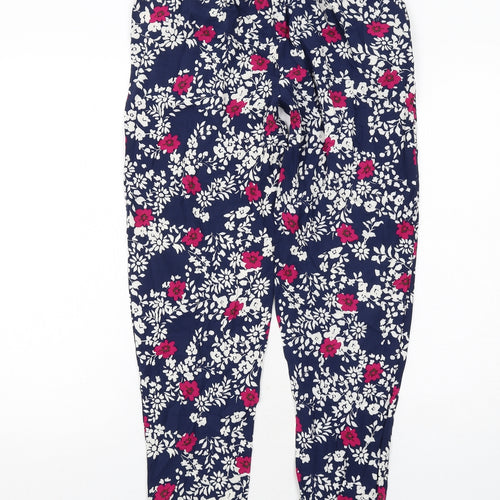 Dorothy Perkins Womens Blue Floral Viscose Trousers Size 8 Regular Drawstring