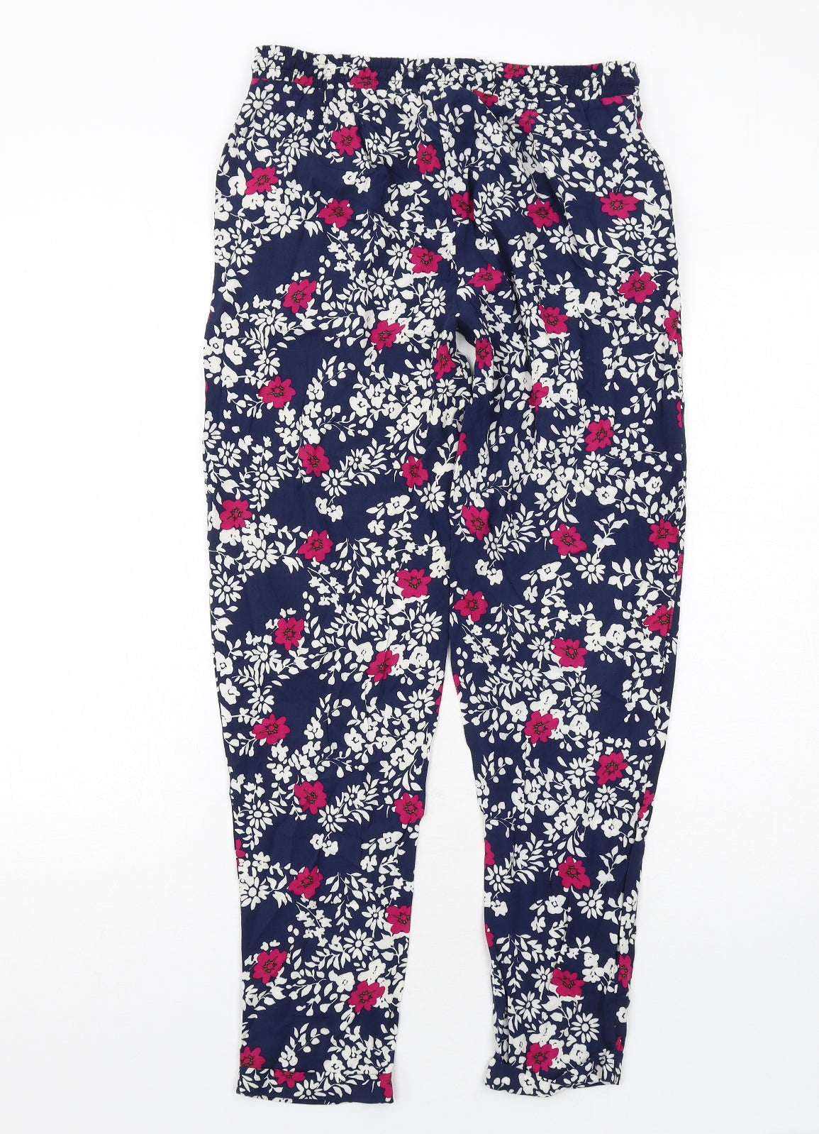 Dorothy Perkins Womens Blue Floral Viscose Trousers Size 8 Regular Drawstring