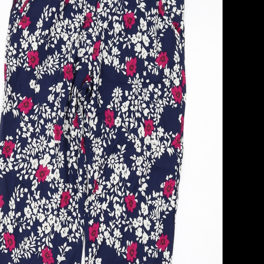 Dorothy Perkins Womens Blue Floral Viscose Trousers Size 8 Regular Drawstring