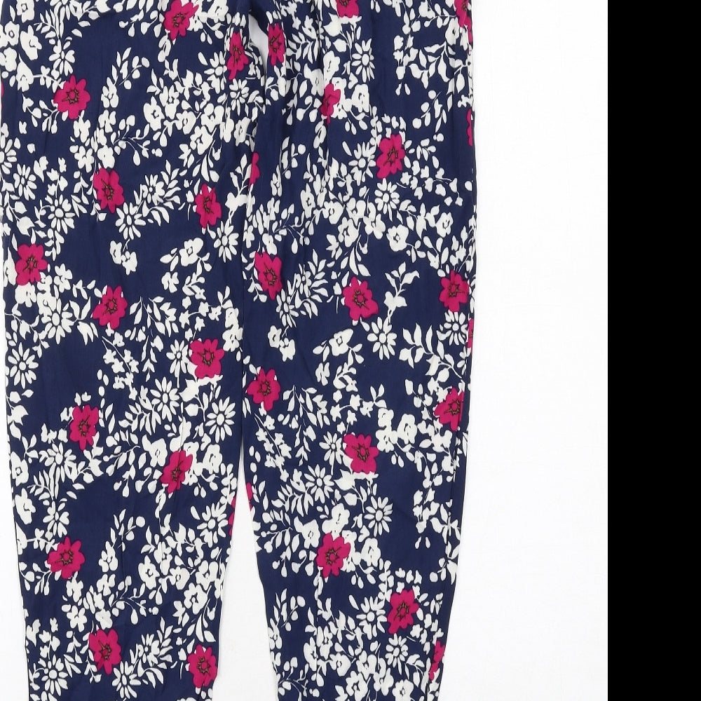 Dorothy Perkins Womens Blue Floral Viscose Trousers Size 8 Regular Drawstring