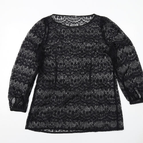Marks and Spencer Womens Black Polyamide Basic Blouse Size 18 Boat Neck