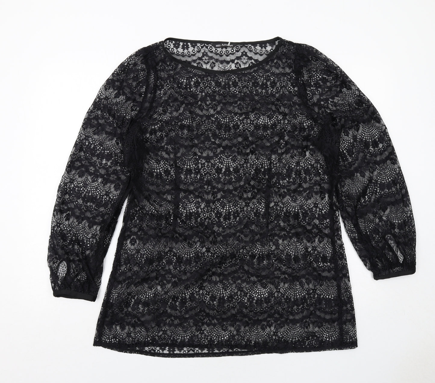 Marks and Spencer Womens Black Polyamide Basic Blouse Size 18 Boat Neck