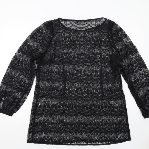 Marks and Spencer Womens Black Polyamide Basic Blouse Size 18 Boat Neck